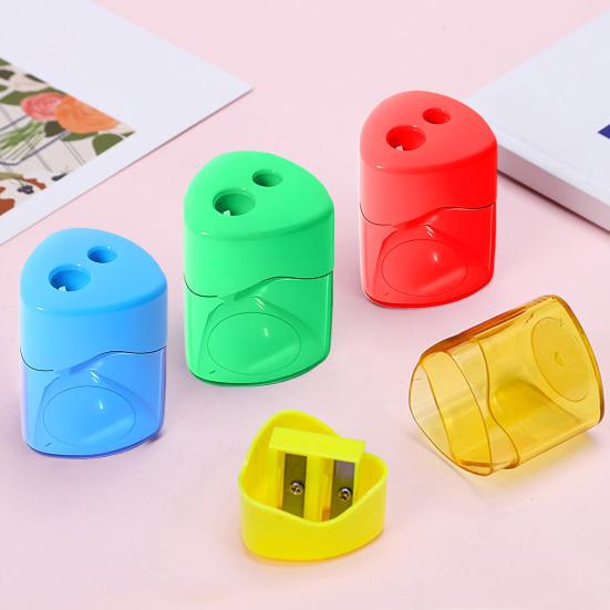 4Pcs Dual Hole Pencil Sharpeners for Kids Students Transparent Scratch Box Sharpener Portable Manual Sharpener for School Office Home