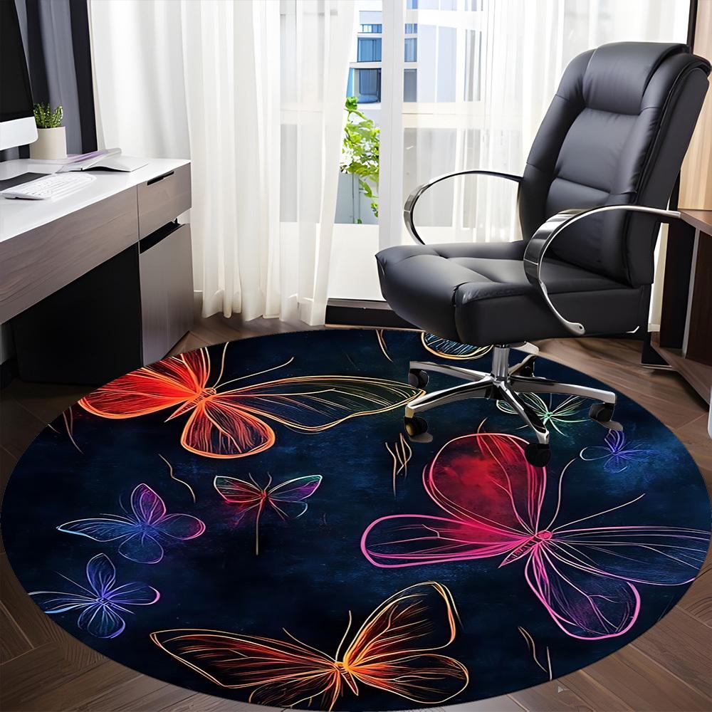 1pc Butterfly Fantasy Office Round Area Rug, Indoor Mat Suitable ForOffice, Under Office Chairs Bedroom Living Room Home Decor, Room Deco  D038