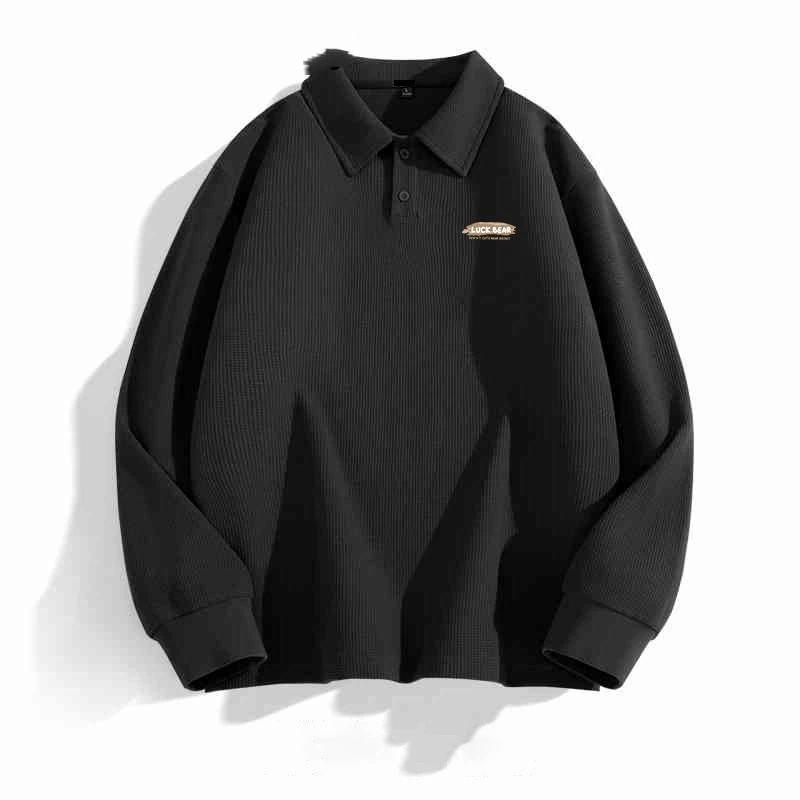 Long-sleeved Polo Shirt for Men In Autumn and Winter Plus Velvet Thickened Waffle T-shirt Trendy Brand Casual Lapel Sweatshirt
