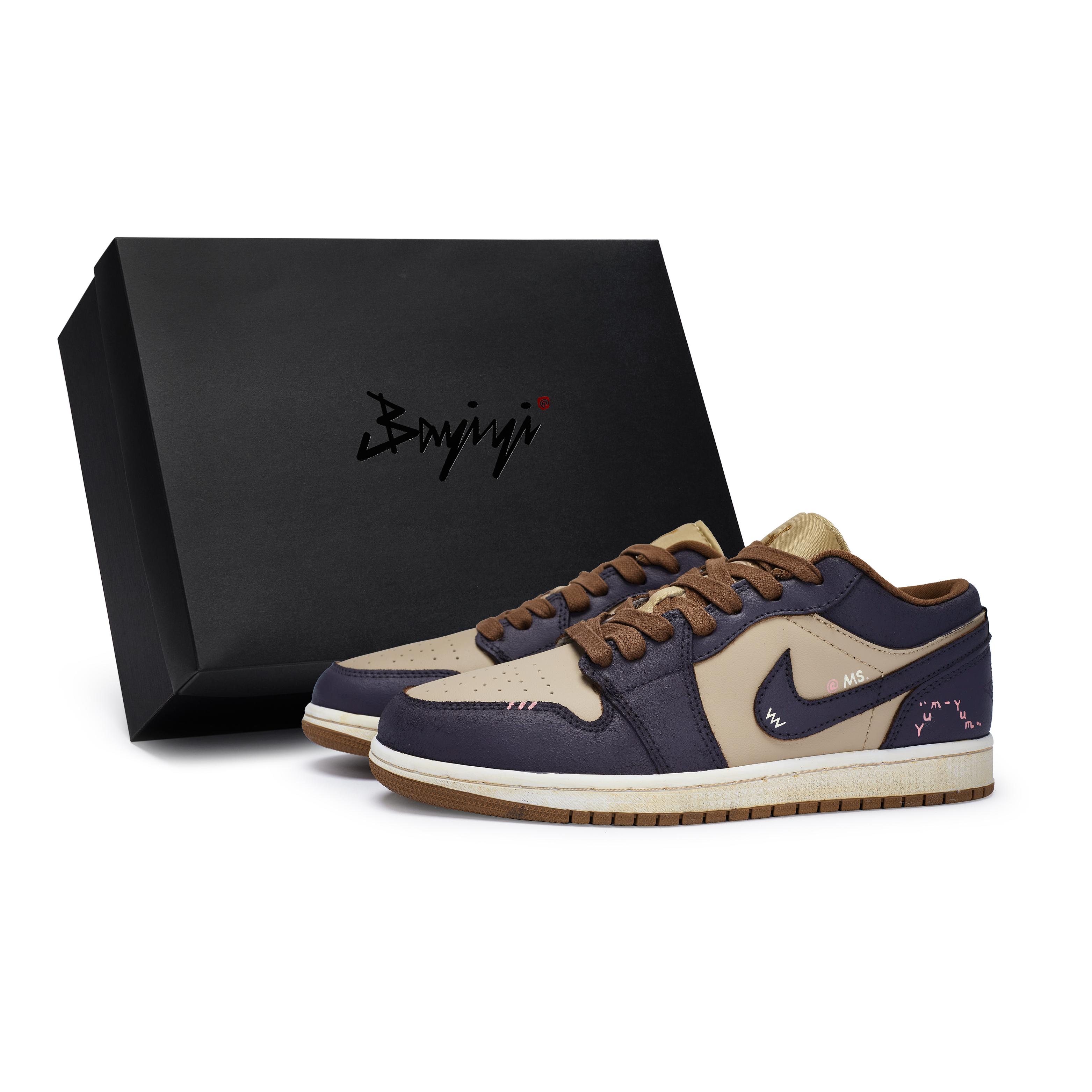 

Jordan Air Jordan 1 811 Manufacturing, Purple Sweet Potato Caramel, Special Shoe Box Cushioning Slip Resistant Low top FJ3453-200(Team80-S-BOX) 35.5