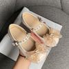 Kids MaryJanes Round Toes Lace Bows Girls Dance Shoes Cute Lace Bows  Spring Autumn Children Flat Shoes Non-slip Soft