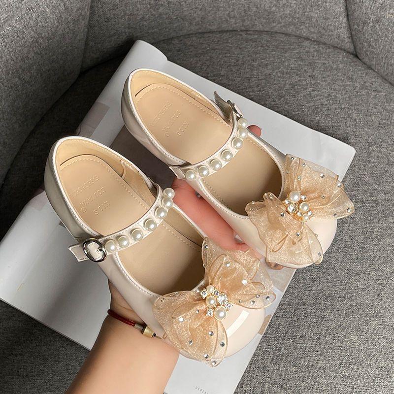 Kids MaryJanes Round Toes Lace Bows Girls Dance Shoes Cute Lace Bows  Spring Autumn Children Flat Shoes Non-slip Soft