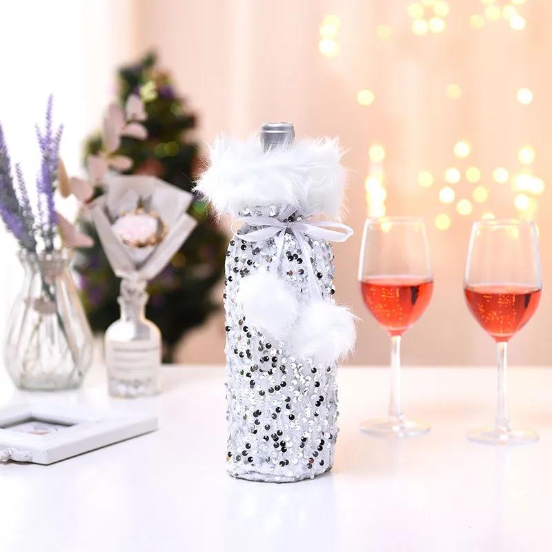Sequins Christmas Wine Bottle Bag Rose Gold Silver Pink Decor Champagne Bottle Cover Table Ornament YFA2089