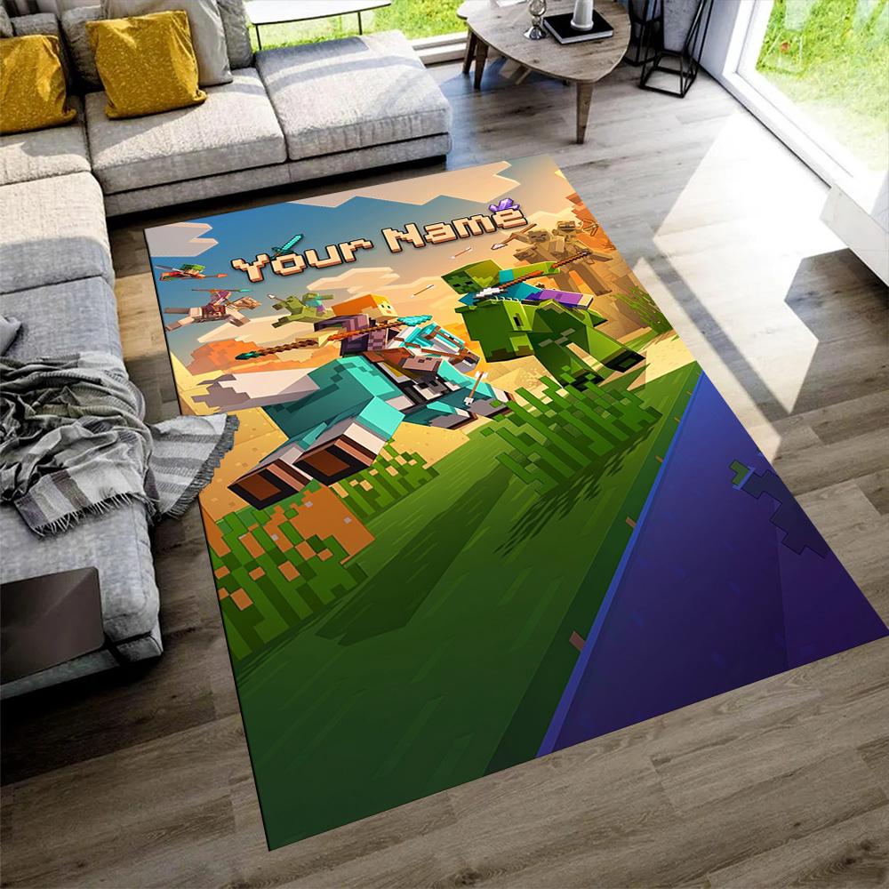 Minecraft Personalized Name Area Rug Suitable for Entryway Bedrooms Game Room Living Rooms Anti-slip Rug Decorate Offices Best for Christmas