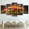 5 Panel Cheesy Beef Burgers HD Pictures Canvas Painting Delicious Fast Food Hamburger Posters for Dinning Room Wall Decor Quadro