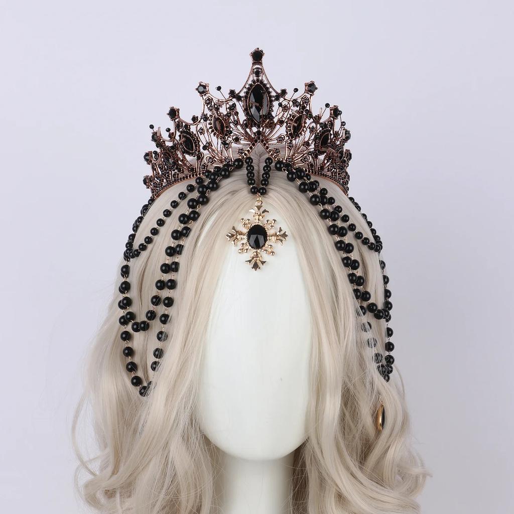Lolita Corona Aureola Solare Fascia per Capelli Catena di Perline con Nappe Ali d'Angelo Fascia con Spine di Rosa Gotico Vintage Diadema Mary Barocco Copricapo