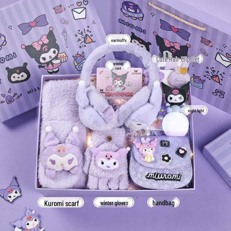 Set cadou de iarnă Kuromi: Eșarfe și Accesorii pentru Fete (Vârste 10-12)
