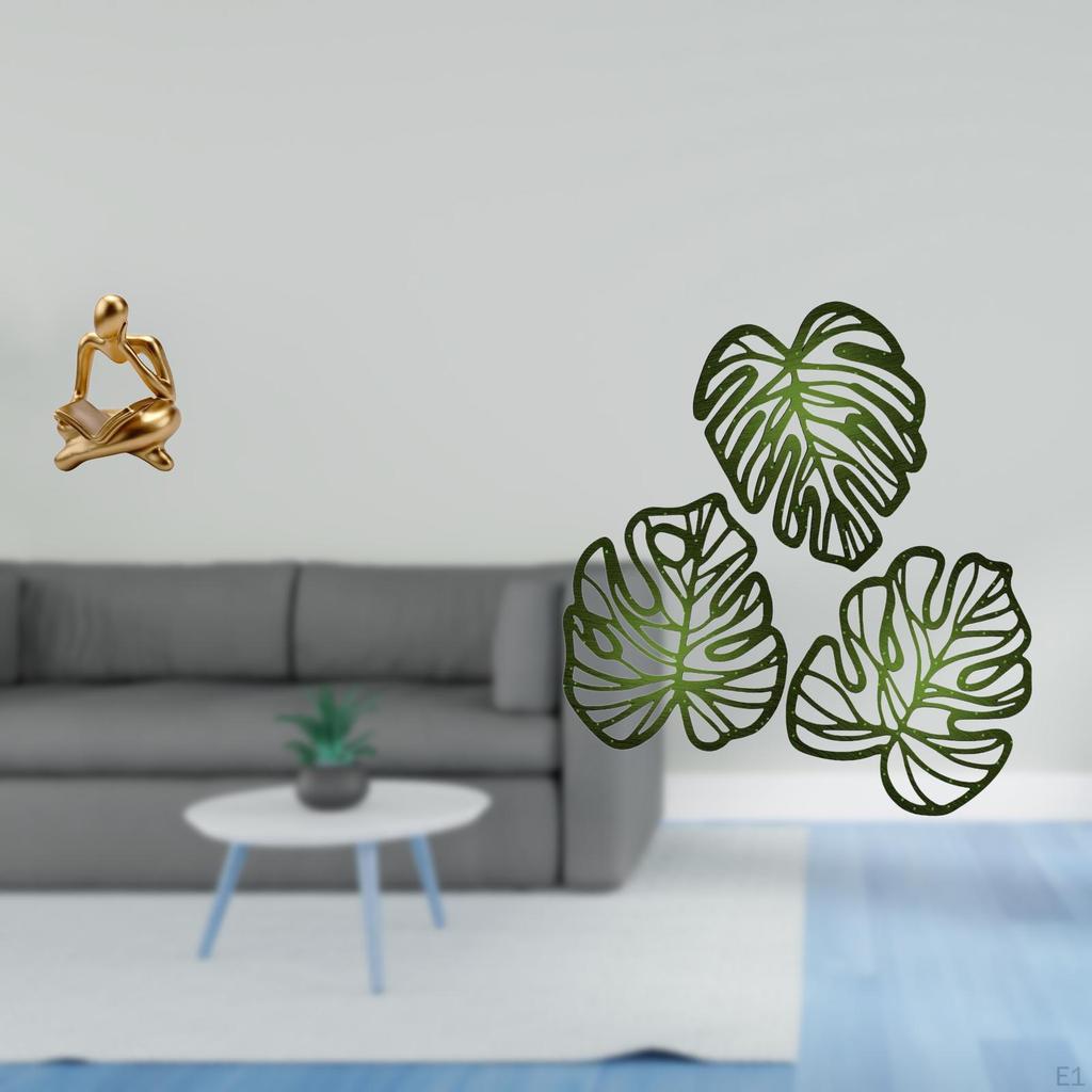Abstract Palm Thinker Statue with Wooden Leaves Creative Tabletop Jungle Decor for Living Room Shelf