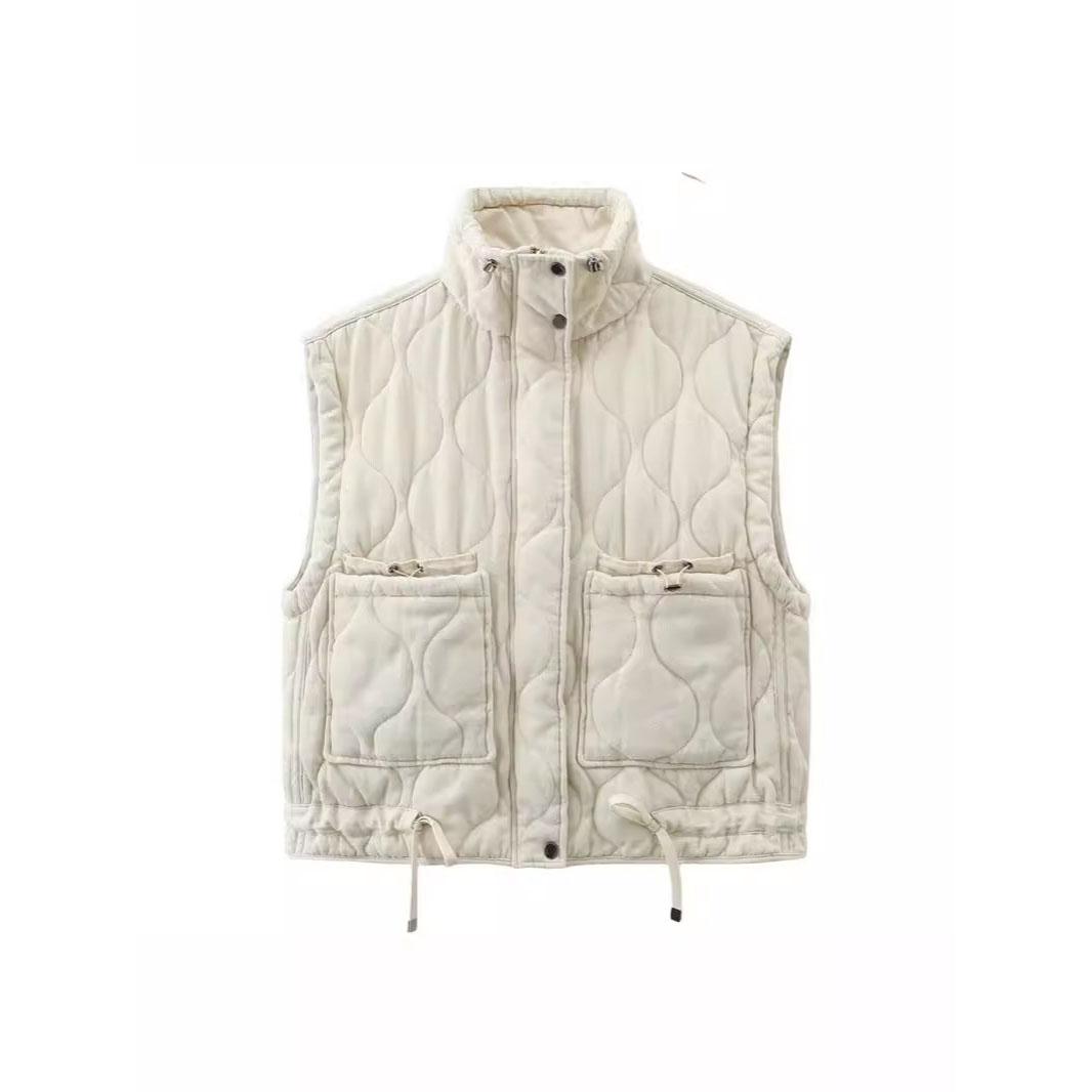 

Осенне-зимняя повседневная свободная ромбовидная сетка большого размера женская воротничковая безрукавка хлопковая майка майки больших размеров XS бежевый