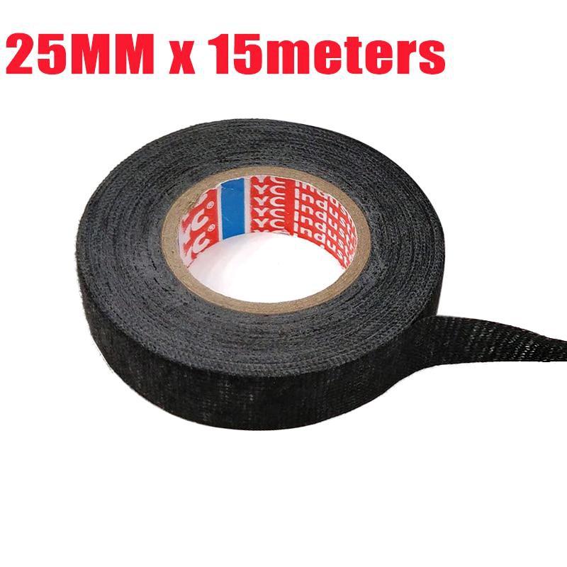 15meters Adhesive Cloth Tape for Cable Harness Wiring Loom Width 9/15/19/25/32MM Length15M