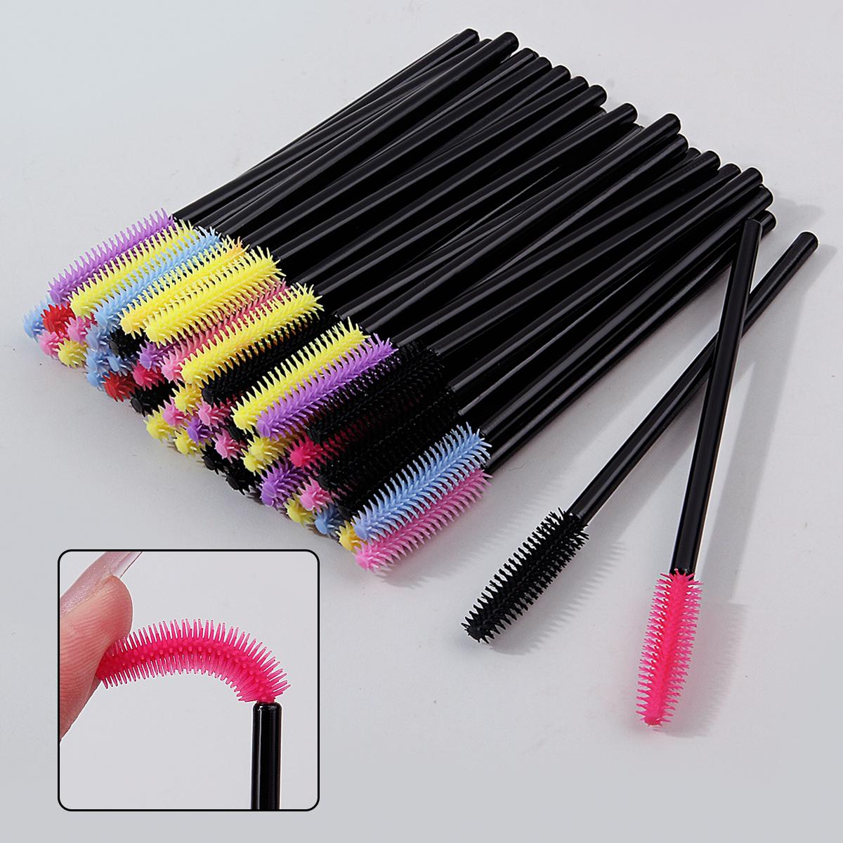

50pcs colored silicone mascara brushes, eyelash extension makeup brushes, eyebrow brushes, portable makeup tools for beginners