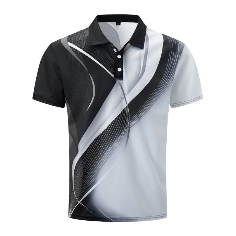 Men's Casual Polo Shirt Printed Collar Button Business Color Blocked Versatile T-shirt