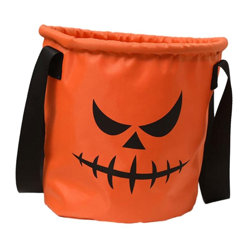 Halloween Candy Basket with LED Light Large Capacity Handle Design Pumpkin Shaped Candy Treat Bags Party Decoration