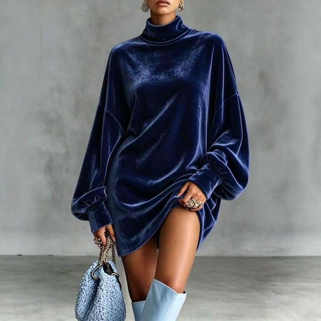 2026 Women's High Collar Golden Velvet Batwing Sweatshirt - European & American Style