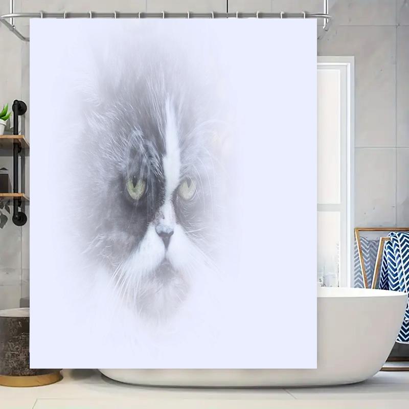 

Whimsical Cat Shower Curtain With Fog Effect Perfect For Bathroom Decor W60H190(CM)-1 Pcs