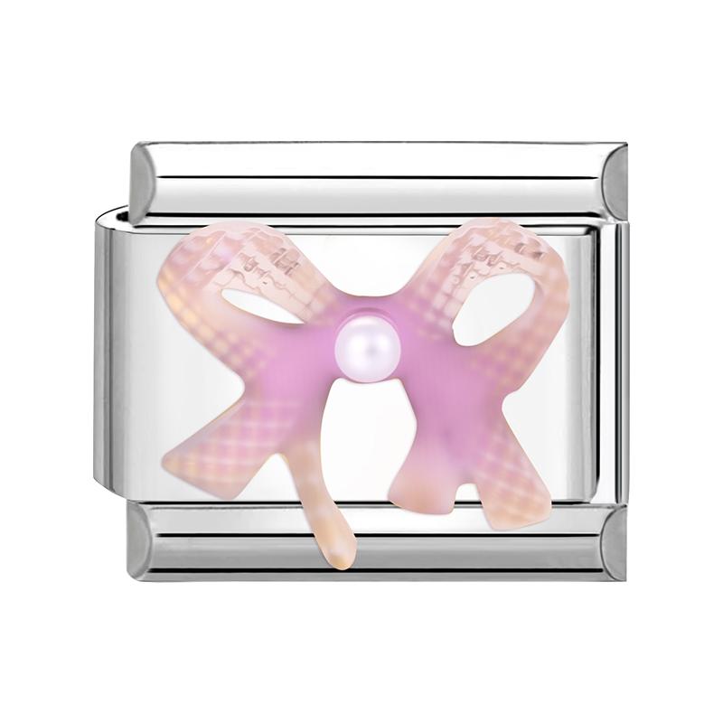 Sweet Cute Bow Knot Butterfly Pink Blue Heart Italian Charm Links Fit 9mm Stainless Steel Bracelet Women DIY Making Zircon Gift