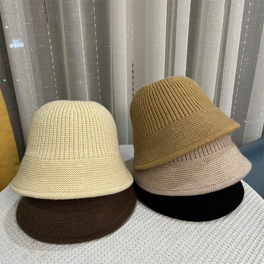 

Tide ladies wool hat autumn and winter face small solid color bucket hat versatile dome knitted bucket hat women Adult (56-58cm) чорний