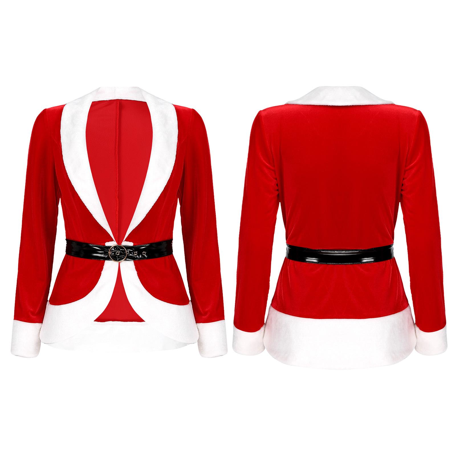 

Женский бархатный рождественский костюм с открытым передом, блейзер, кардиган, куртка, пальто, топы с поясом XL красный
