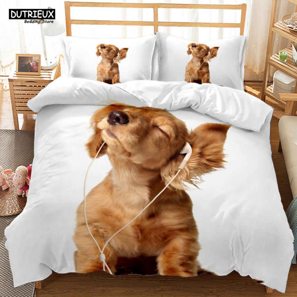 

Comforter Cute Pet Dogs Bedding Set Lovely Puppy Golden Retriever Comforter Sets King Queen Twin Size For Kids Comforter (quilt)-EU Single(135*200cm)3pcs