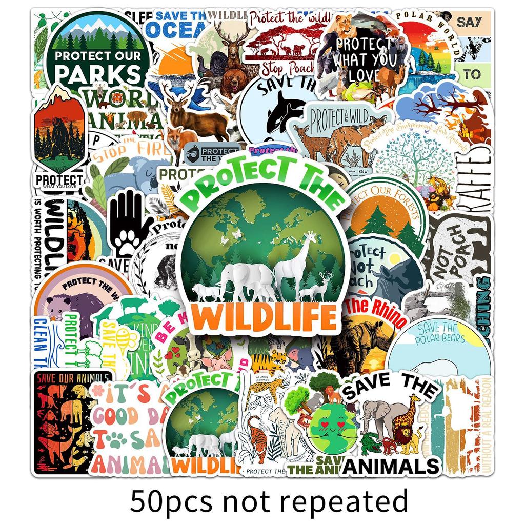 50 Pieces of Protected Wild Animals Graffiti Stickers Personalized Logo Slogans Decorative Mobile Phone Case Suitcase Stickers