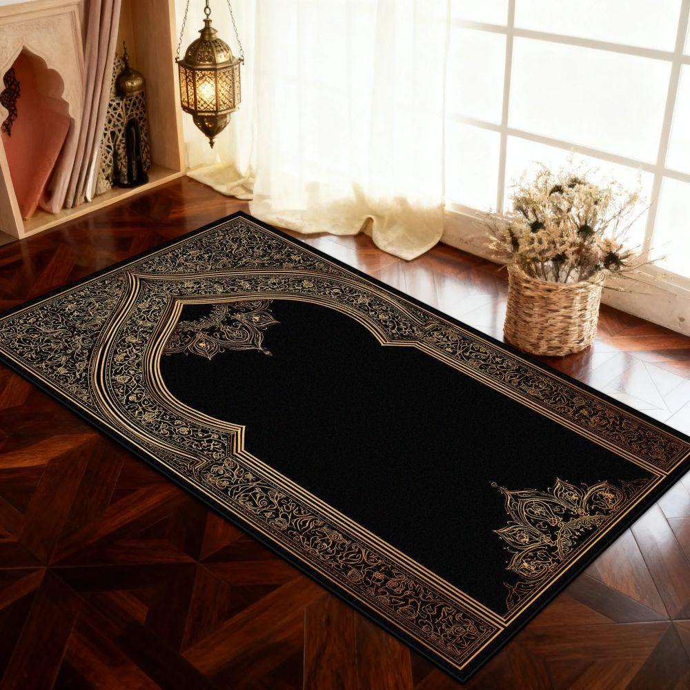 Tapete de Oração Muçulmano Tapete Preto para Sala de Estar Tapete de Sofá Decoração de Casa Tapete de Cabeceira de Quarto Tapete para Salão Corredor Tapete de Chão Capacho Lavável