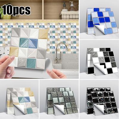 10pcs Glitter Mosaic   Tiles Stickers Kitchen Bathroom Home