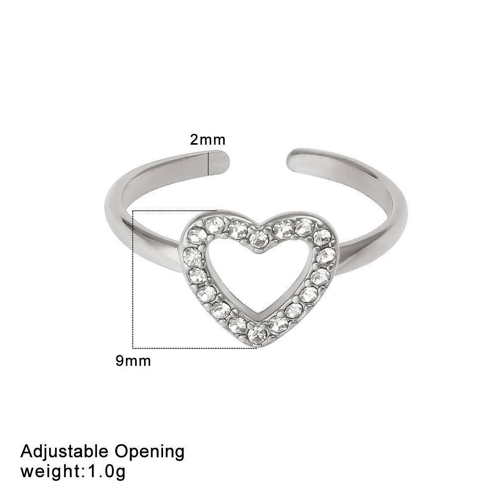 Hong Kong Fashion 18K Gold-Plated Titanium Heart Ring with Rhinestones & Zirconia