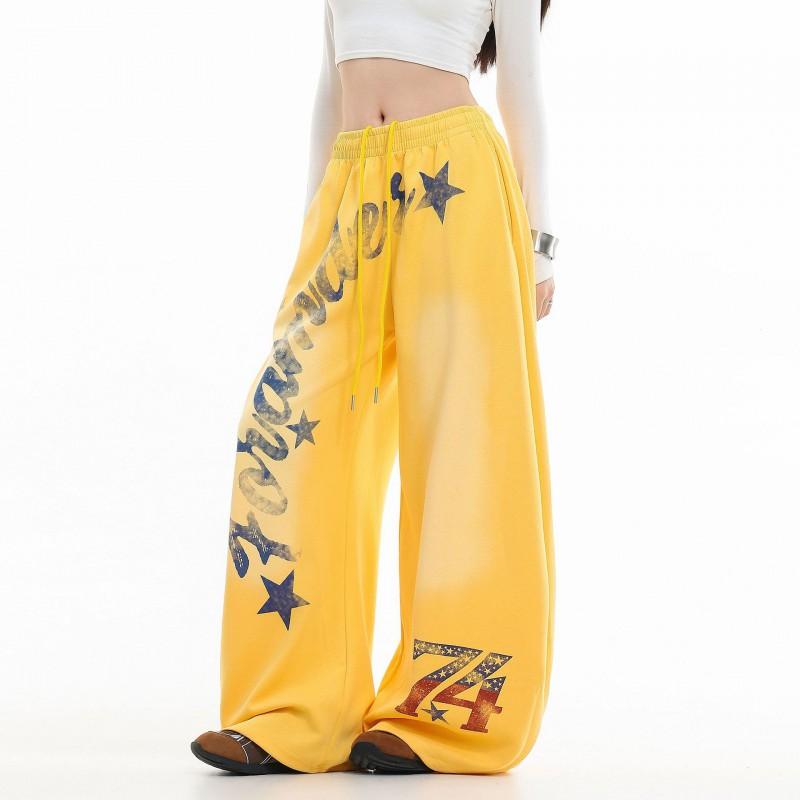 OREETA Unisex Vintage Letter Print Cargo Pants High Waist Loose Fit Wide Leg Casual Trousers