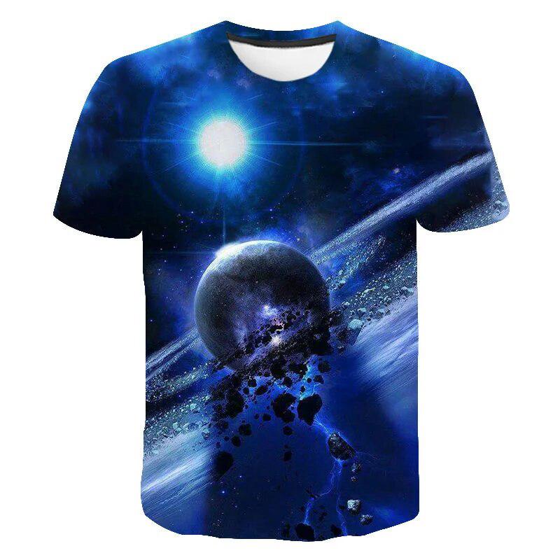 Galaxy 3D T-shirt for Boys, Summer Short Sleeve Casual Fashion Kids' Clothing, Crew Neck Top