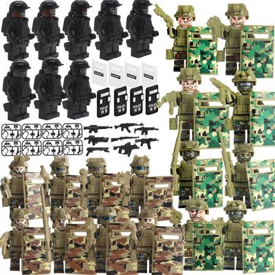 City SWAT Ghost Commando Soldier Mini Figures with Shield Army Police Military Weapon Building Blocks Toy Birthday Christmas Gifts for Kids Boys