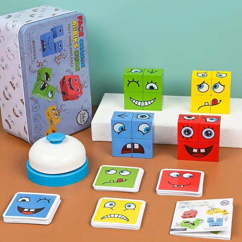 Wooden Face Changing Cube Toys Building Blocks for Cartoon Puzzle Jigsaw Kids Toy Educational Board Game