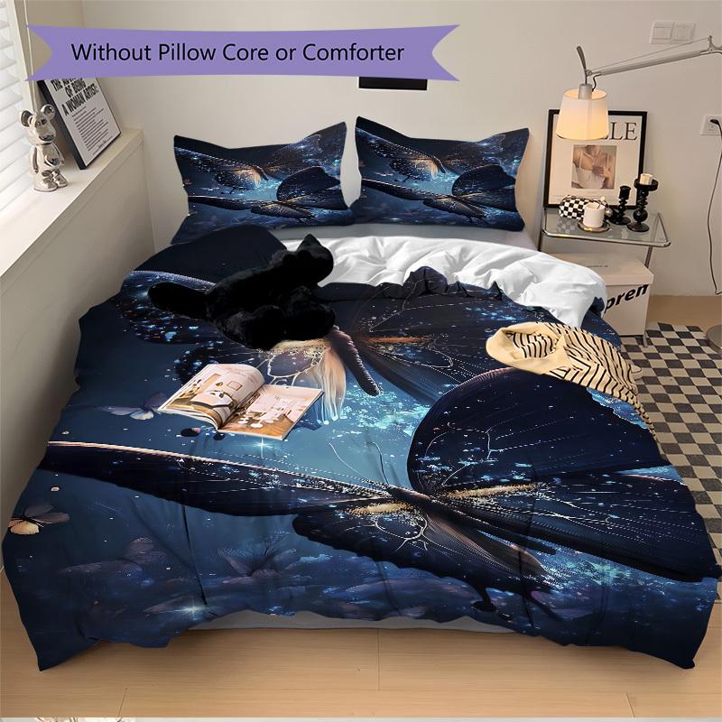 3pcs Butterfly Fantasy Duvet Cover Set, Cover For Bedroom Guest Room (1 Duvet Cover + 2 Pillowcase, Without Quilt),  yy250922194