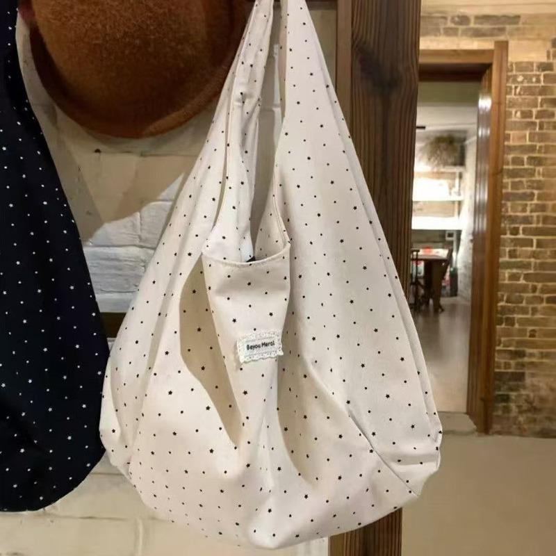 Polka dot canvas tote bag new large-capacity casual versatile commuter women's portable shoulder bag bag