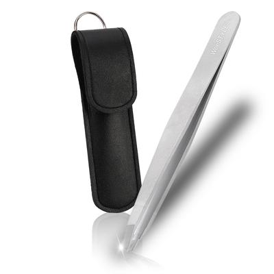 Close Contact Precision Tweezers with Tapered and Beveled for Nose and Includes Storage Case Standard [0mm Precision] Tips, Heat-Treated, Eyebrows,