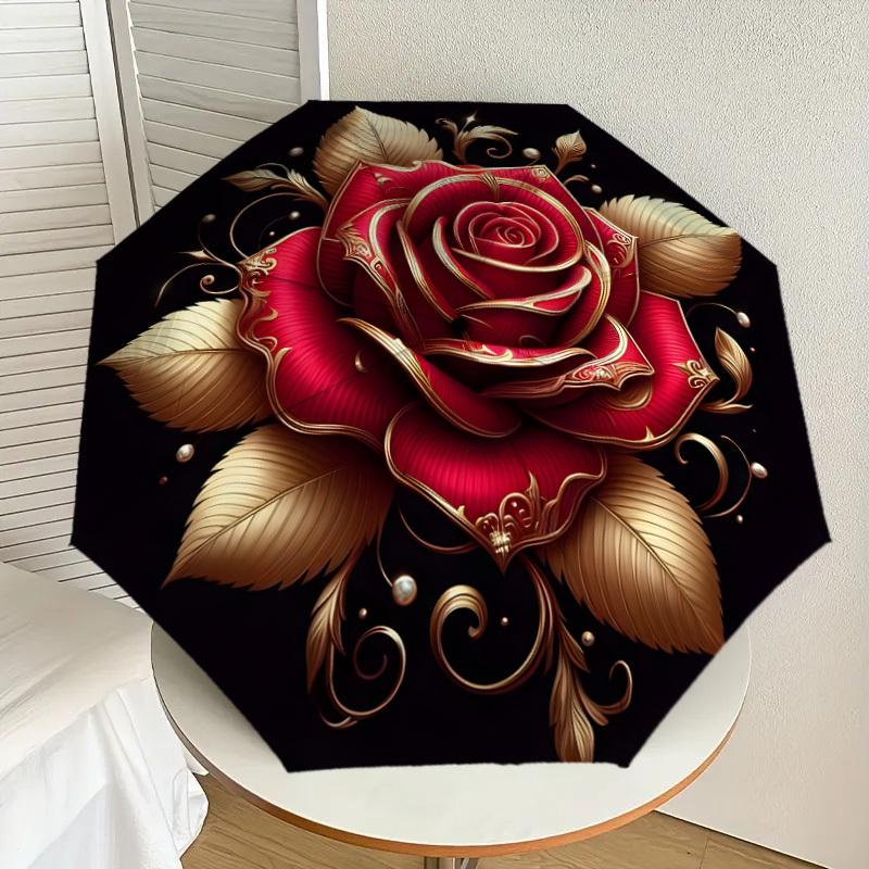 

1pc Golden Rose Ornament Umbrella with Plastic Handle,Suitable for All Seasons Home Travel Outdoor UmbrellaDD1081