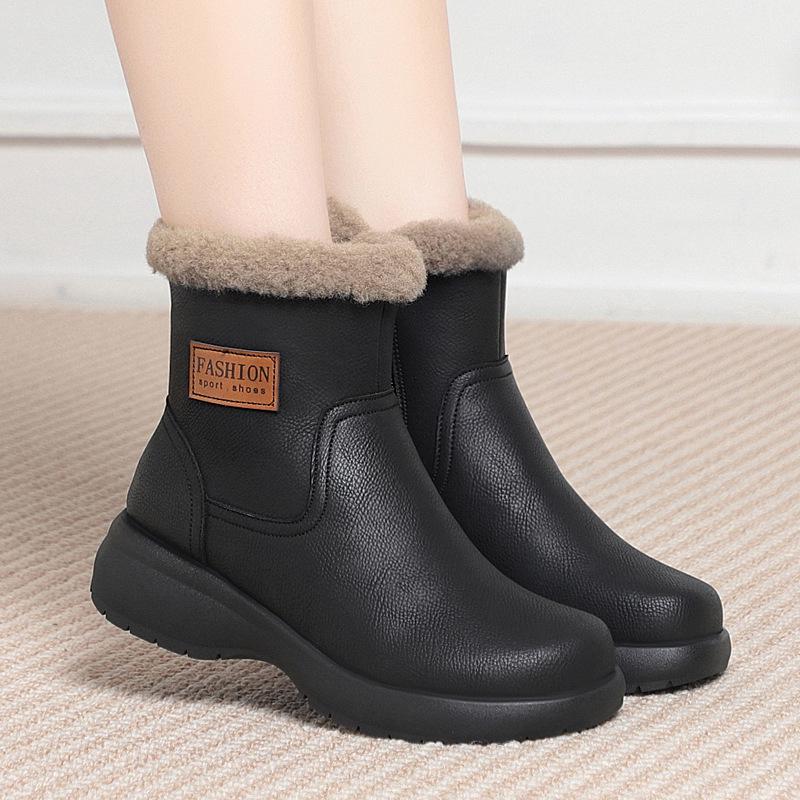 

Женские водонепроницаемые кожаные зимние ботинки 2025 года с подкладкой из овчины и бархата 41