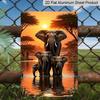 2D Flat 1pc African Elephant Family Sunset Water Landscape Aluminum Sign, Safari Themed Living Room, Cabin & Lake House Wall Decor, Tropical Style
