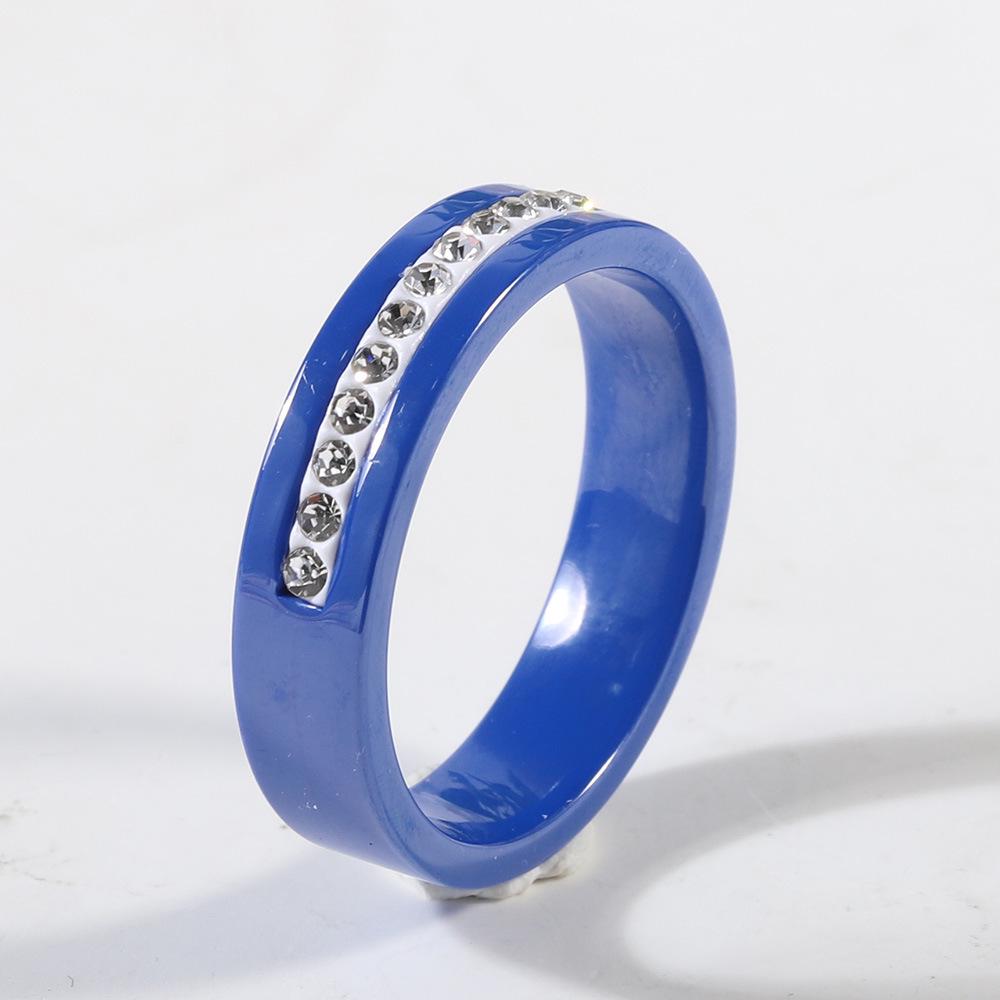 

European American Ceramic Ring: Black & White 6MM Diamond-Set Pottery for Students Size 7 синий