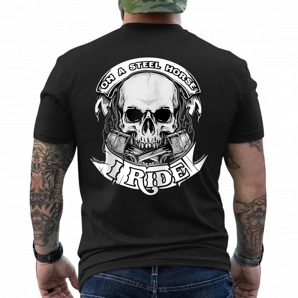 On A Steel Horse I Ride Motorcycle Skull Motorcycle Biker Zip T-Shirt S
