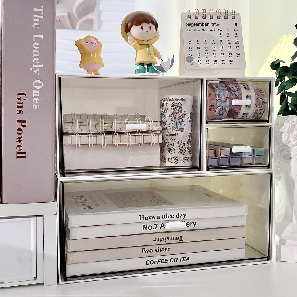 Desktop Storage Box Transparent Drawer Stationery Cosmetics Organizer Student Pen Holder Sundries Office Storage Rack