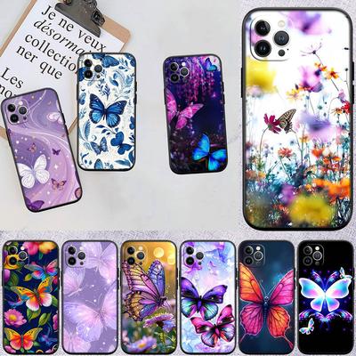 LO26 Colorful Butterfly Soft Shell Phone Case for iPhone 16 15 14 13 12 Pro Max Plus Mini