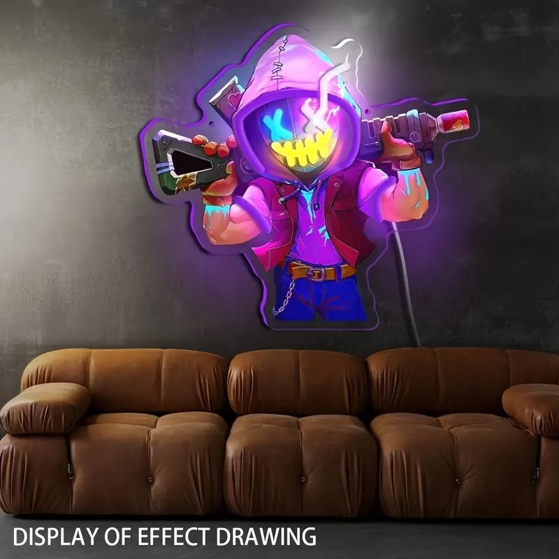 Arte de Pared LED Neón - Impreso con UV, Plástico Multicolor, Controlado por Interruptor, Para Colgar en la Pared, Alimentado por USB, Sin Batería, Duradero para Decoración de Sala de Juegos y Bar