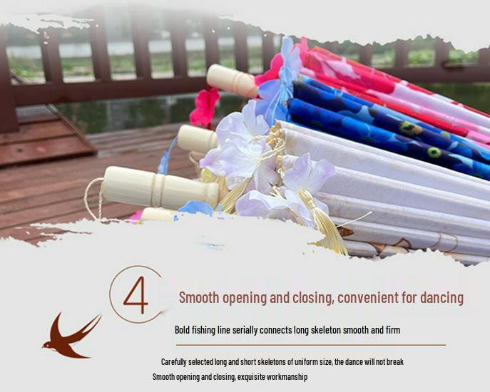 Vintage Petal Tassel Women's Silk Hanfu Dance Umbrella - Classical Oil Paper Runway Prop