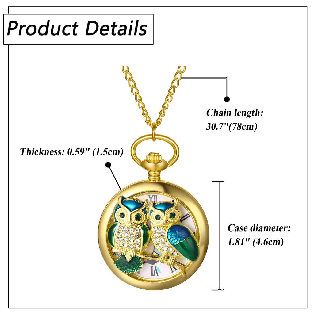 Owl Pocket Watch Skeleton Antique Roman Analog Display Waterproof Pocket Watch Pendant Necklace Chain Gold Birthday Anniversary Christmas Day Present