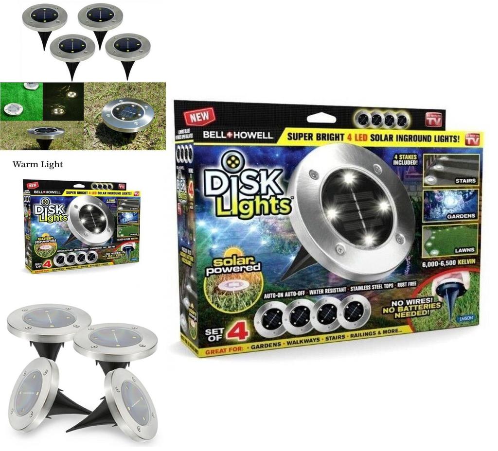 Wysokiej Jakości Lampy Dyskowe Bell Howell Zasilane Słońcem LEDowe Lampy Zewnętrzne Zestaw 4 Sztuk