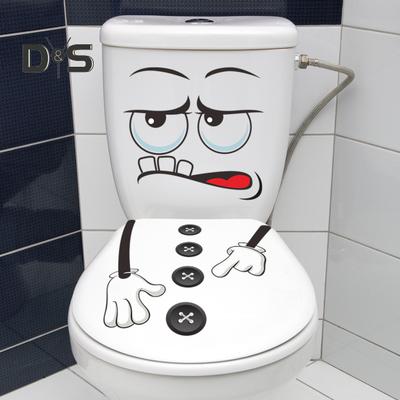 Cartoon Expression Toilet Sticker Waterproof Removable Self-adhesive PVC Living Room Bathroom Wall Art Funny Expression Toilet Seat Lid Decoration