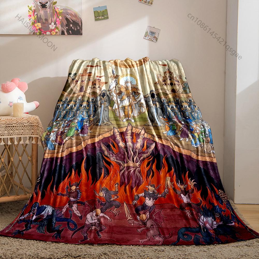 1PC Holy knight and hell demons print blanket Prayer blankets for believers suitable for home sofa camping travel car