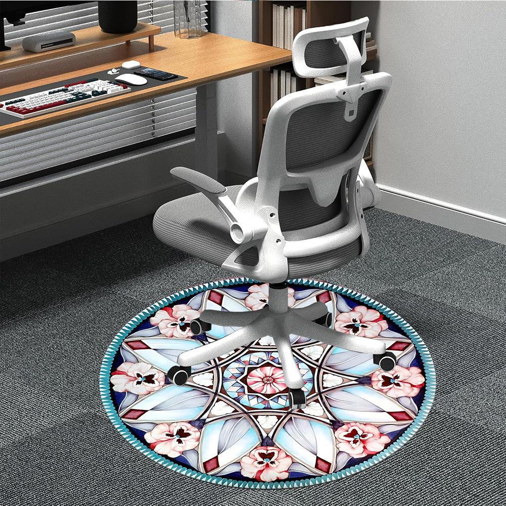 

1pc Floral Mandala Design Chair Carpet for Office Non-Slip, Machine Washable Rug for Office, Room - Polyester, Machine Made yy251029210 80cm by 80cm