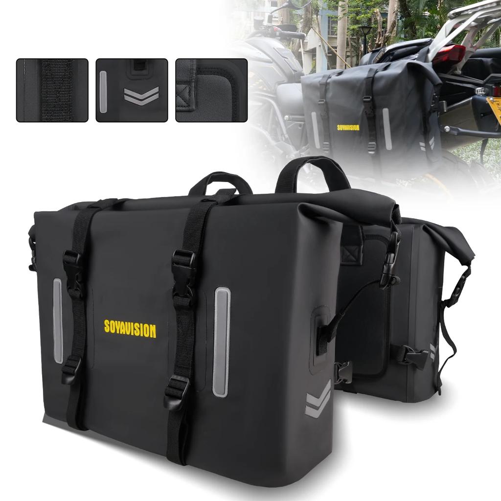 2x30L Motorcycle Saddlebags Waterproof Bagtecs WP8 Roll Closure Side Saddle Bags UniversalMotorbike Adventure Sportster 60L