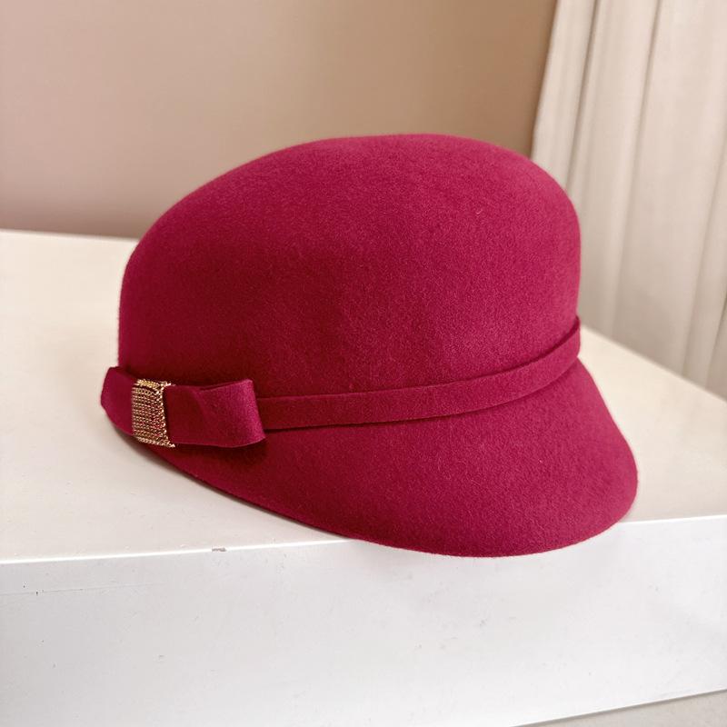 Französischer Promi-Reiterhut mit Strassschleife Herbst-Winter-Hut aus australischem Wollfilz Premium-Newsboy-Hut für den Außenbereich